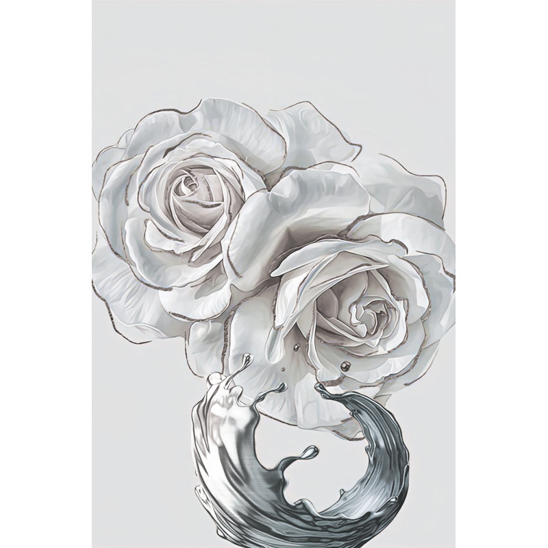 White Rose with Silver Edge Acrylic Wall Art 3 Piece Set, 18" H x 37" W