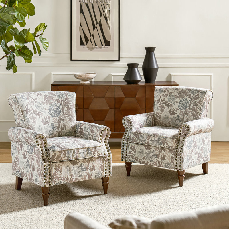 Mooresville Upholstered Armchair with Solid Wood Legs, Gray Polyester Blend