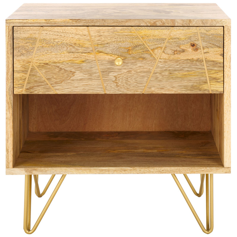 Table de chevet 1 tiroir Wrenn, Naturel / Laiton