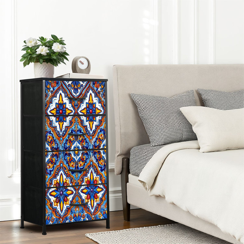 4 Drawer Dresser for Bedroom, Narrow Chest of Drawers, Wooden Top and Study Iron Frame 18"x37.5"-(WxH)
