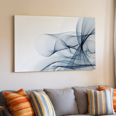 Toile, composition abstraite sereine mettant en vedette des lignes translucides fluides dans un art mural nuances de gris entrelacées gracieusement