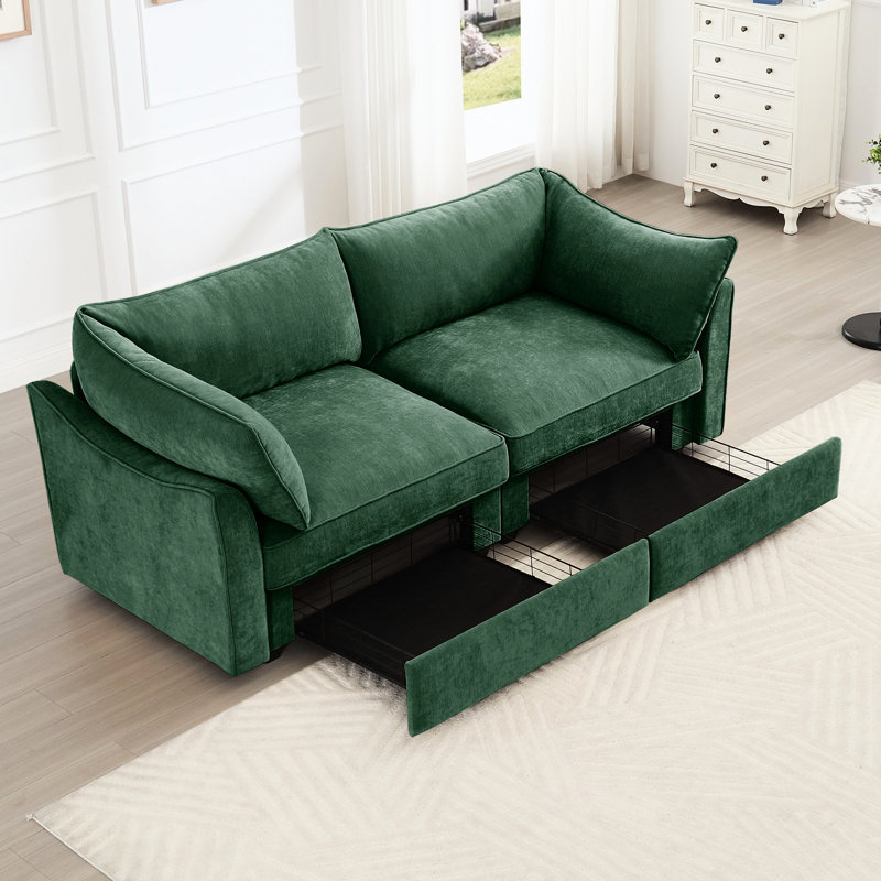 Chenille 2 places avec enveloppants et tiroirs de rangement dissimulés pour les petits salons modernes Croissant sous les sièges
