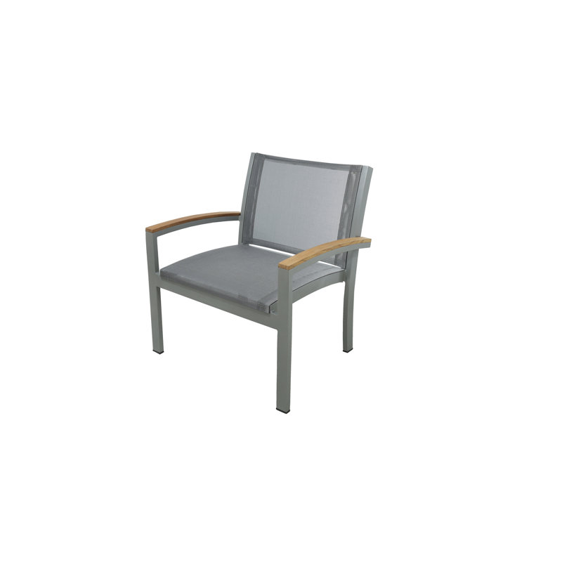 Tribeca Aluminum Teak Sling Stacking Lounge Chair, Silver/Brown