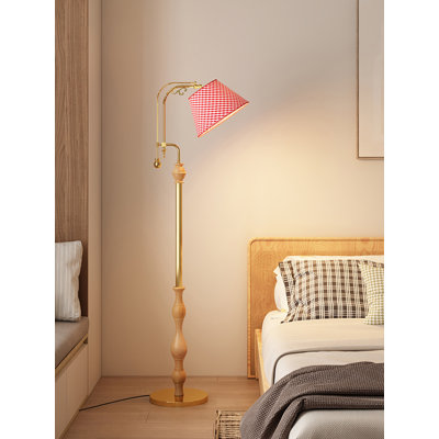 Medieval-style metal, fabric and wood floor lamp