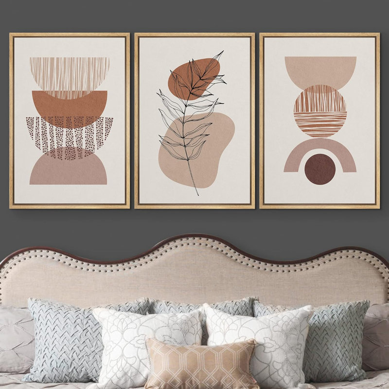 Bohemian-style Plants " Boho Mid-Century Geometric Figure Plant Sketch Abstract Illustrations Modern Art Bohemian Decor " 3 - Pieces