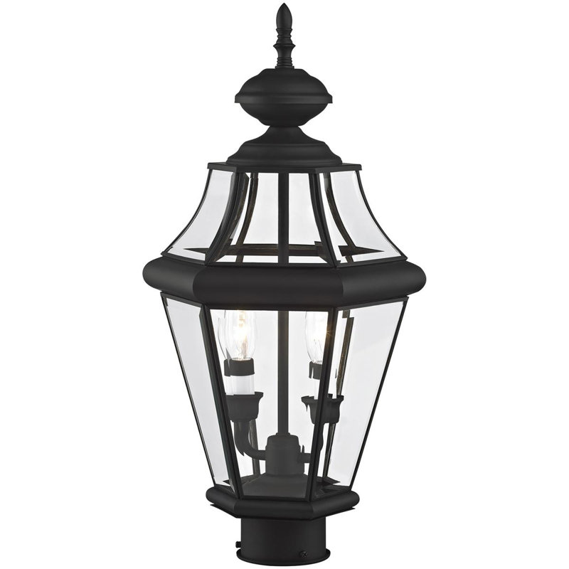 2 Light Outdoor Post Lantern Pendant with Clear Glass Shade, Black