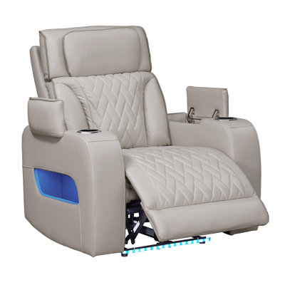 Hofstetter 37"W Leather Aire Transformer Power Reclining Chair With Power Headrest, LED Lights, USB & USB-C Ports, Storage & Cupholders