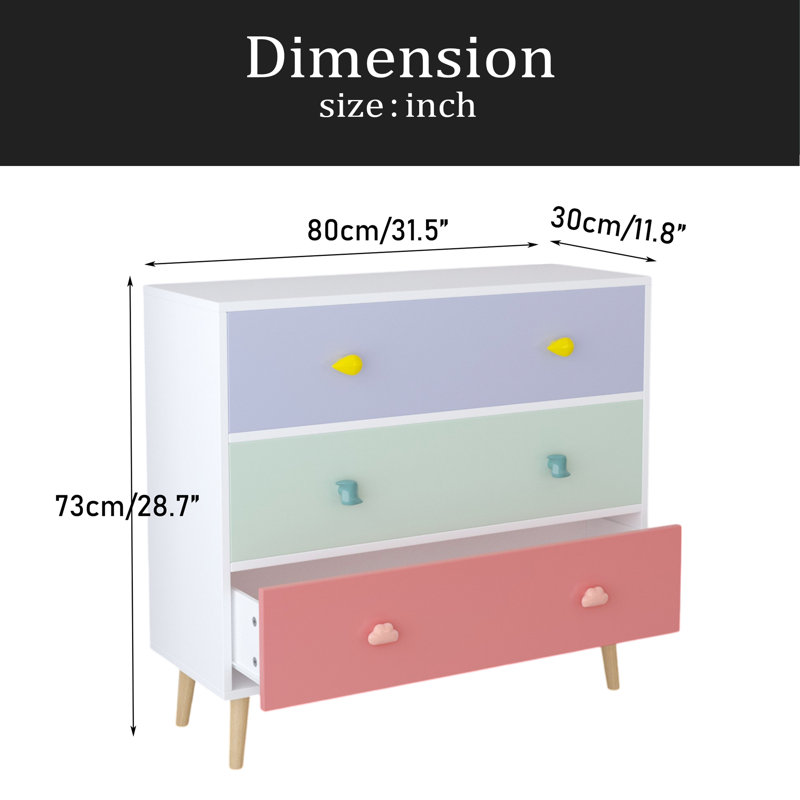 Kids 3 Drawer Dresser, Baby Nightstand For Bedroom, Storage Cabinet For Toddler Child For Living Room, Toddler Room, Nursery, Closet, Apartment