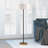 Two-Tone Floor Lamp With Linen Shade - Matte Black/Brass Finish