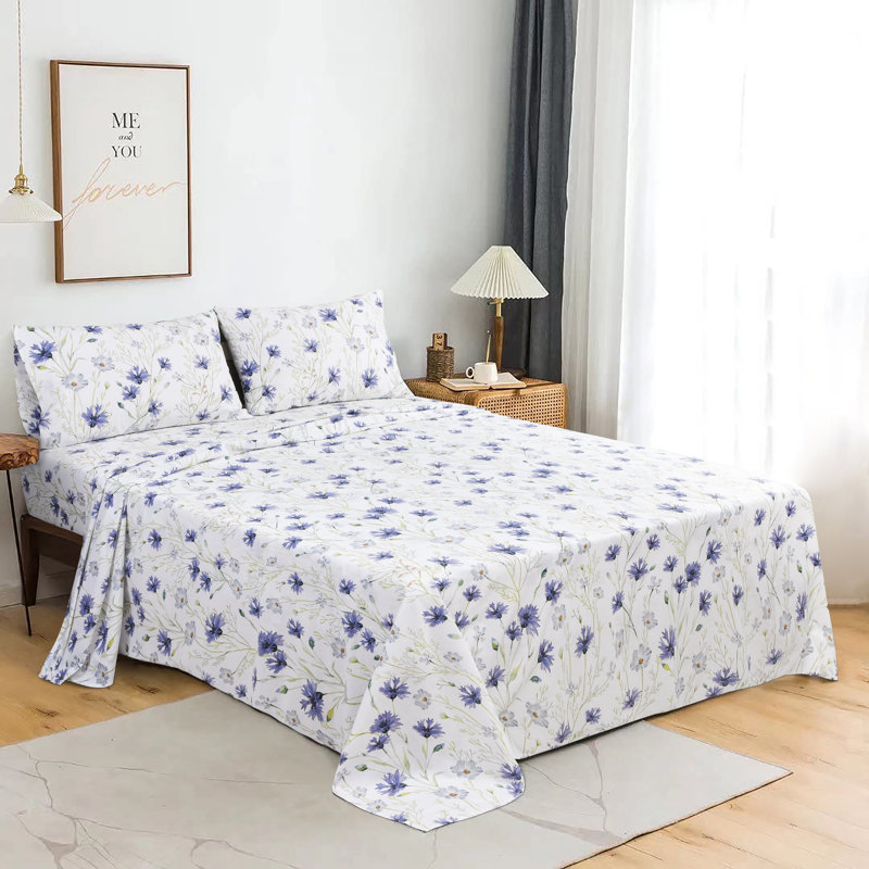  100% Percale Cotton Sheet Set, Full/Double Sheet Set + Fitted Sheet + Pillowcase, Lavender