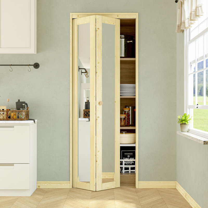 Porte de miroir double en bois de pin double non plié avec trousse de quincaillerie, 30 po x 80 po