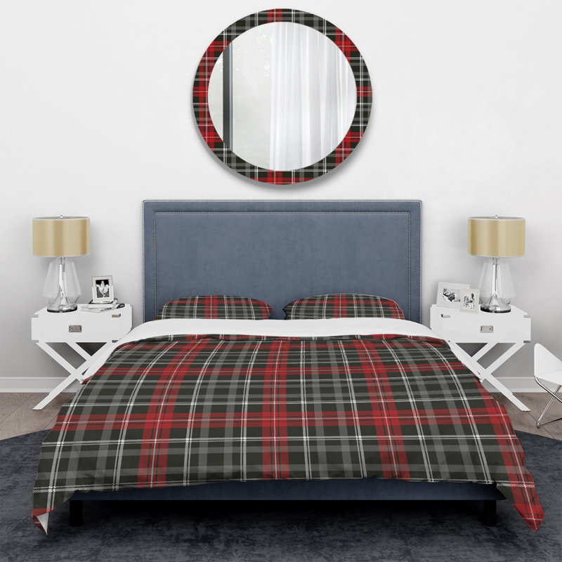 Tartan à carreaux vert et rouge - Ensemble de housse de couette abstrait - Microfibre de polyester