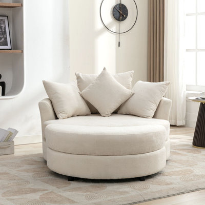 Saugus Indoor 360° Swivel Chenille Chaise Lounge with Storage Ottoman