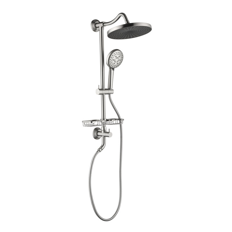 ShowerSpas Complete Shower System with 10-inch Rainfall Shower Head, 4-Function Handheld Shower, Adjustable Slide Bar and Integrated Soap Dish in Brushed Nickel