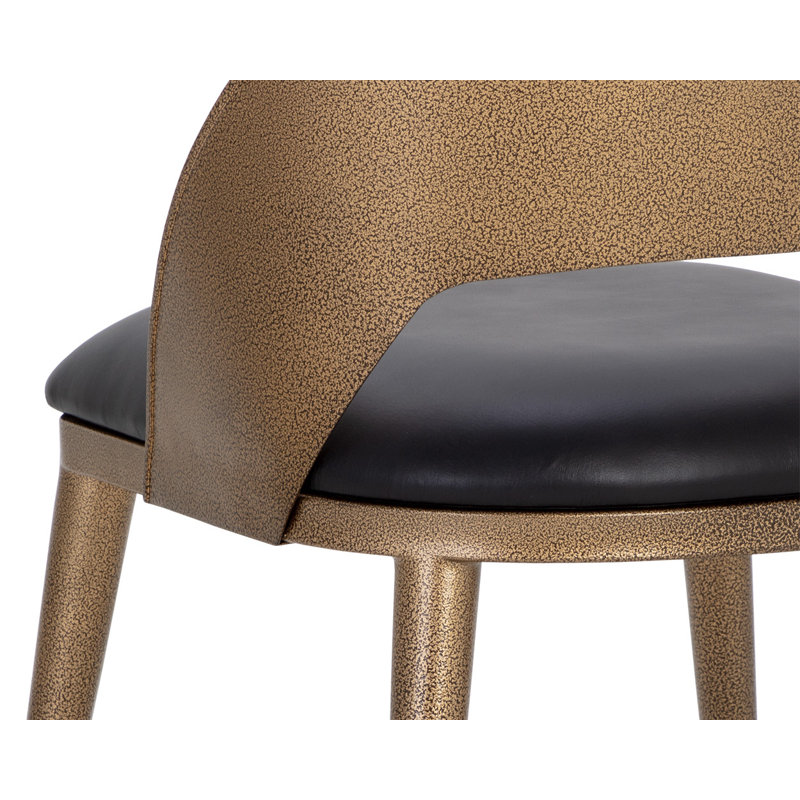 Chaise de salle à manger Shanie - laiton antique - cuir noir anthracite - noir