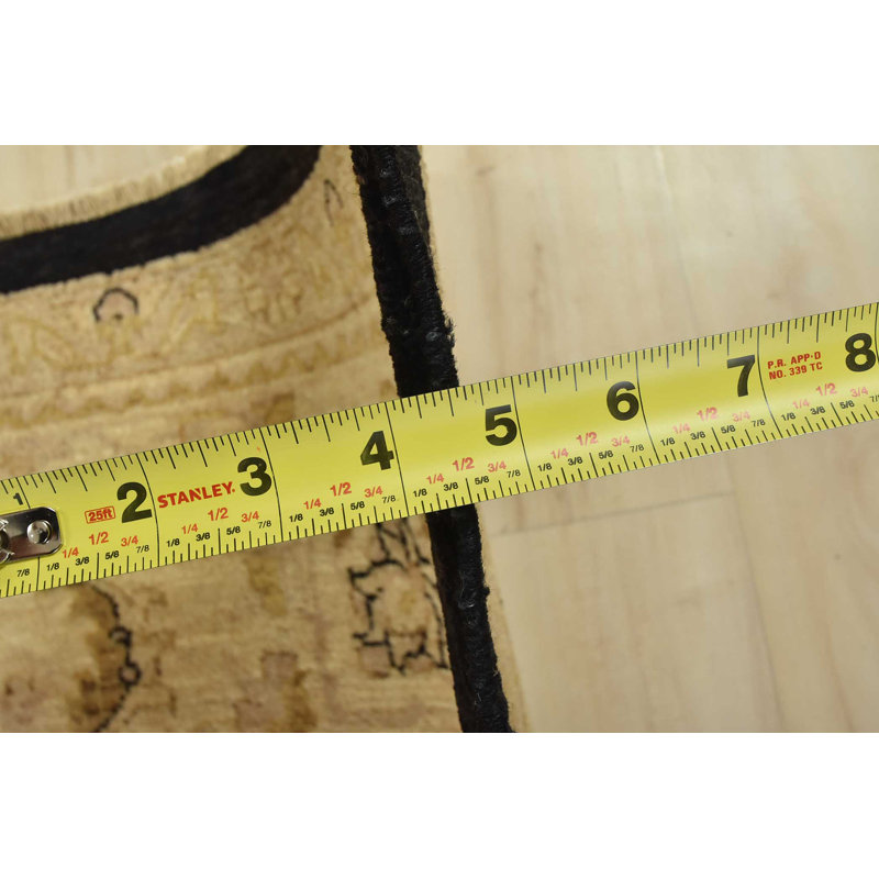 Tapis noir en laine noué à la main de conception unique 9 pi 2 po x 11 pi 10 po