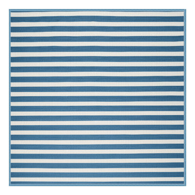 Machine Washable Horizontal Stripes Blue Area Rug
