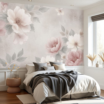 Papier peint auto-adhésif à motif de fleurs murales craquelées H 69 po x l 96 po amovible auto-adhésif pour chambre à coucher, bureau à domicile