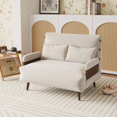 35.5'’ 3-in 1 Beige Cotton Linen Reclining Sleeper Sofa Chair,Accent Chair with Solid Wood Feet I 5-gear Adjustable Backrest