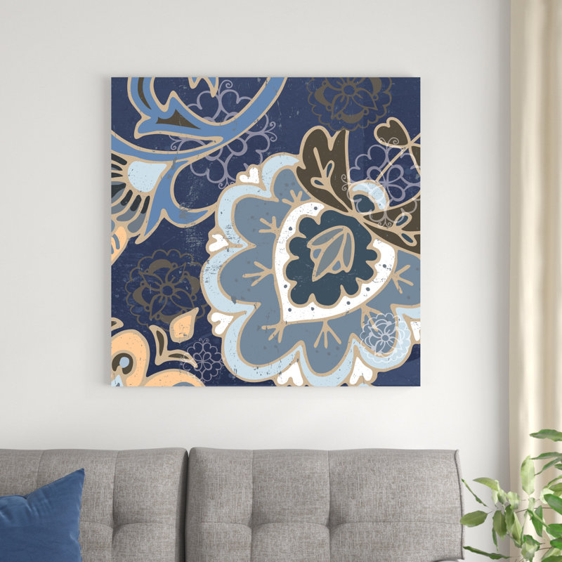 Fleur de cachemire bleu II, H 36 po x l 36 po x P 1,25 po