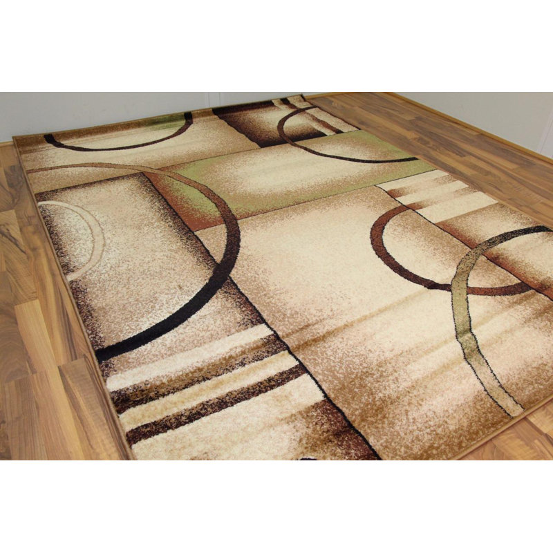 Tapis décoratif d’intérieur/extérieur beige abstrait dossantos, Rectangle 10 pi x 13 pi