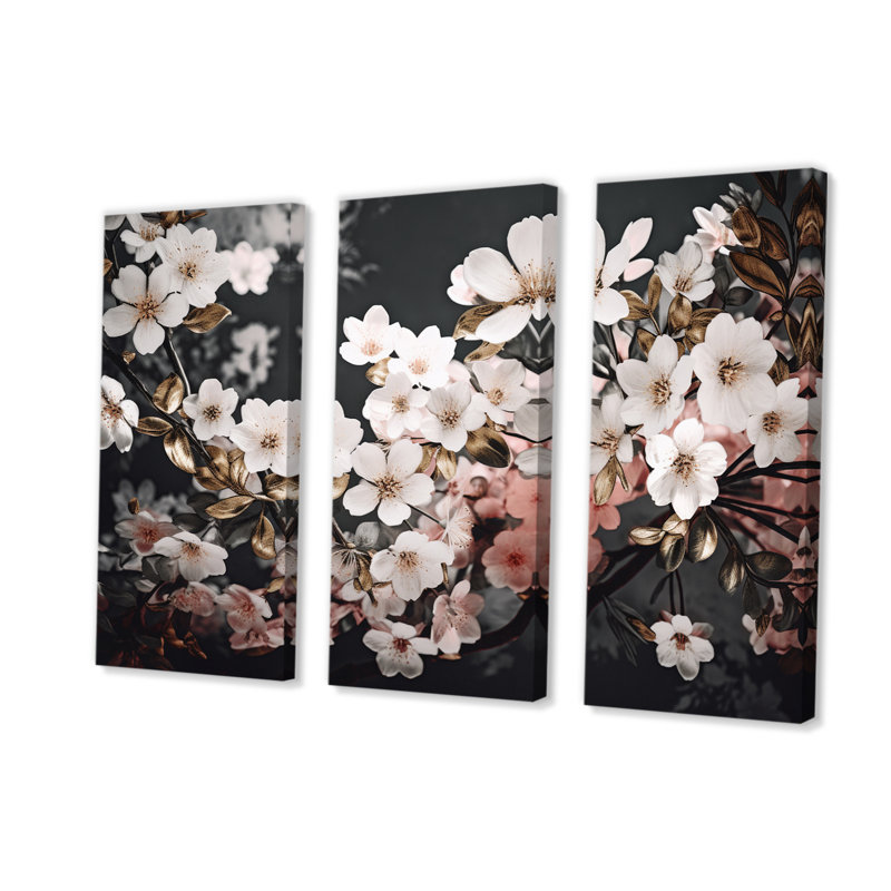 Branche de fleurs de cerisier roses et blanches, H 28 po x l 36 po x P 1 po