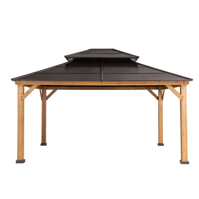 Pavillon de jardin à toit rigide en cèdre brun à 2 niveaux 13 pi x 15 pi Sunjoy