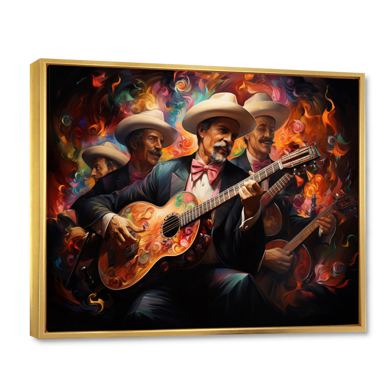 «Mexico Mariachi Melody Musical II», reproduction d'art sur toile, 16" H x 32" W, Cadre flottant doré
