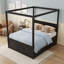 Lit plateforme à baldaquin en bois avec lit gigogne simple et tiroirs de rangement-1463520-1463527