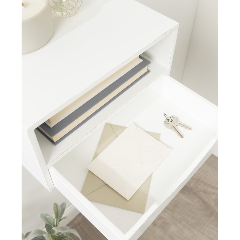 Adeana Poplar Floating Shelf with Drawer, White