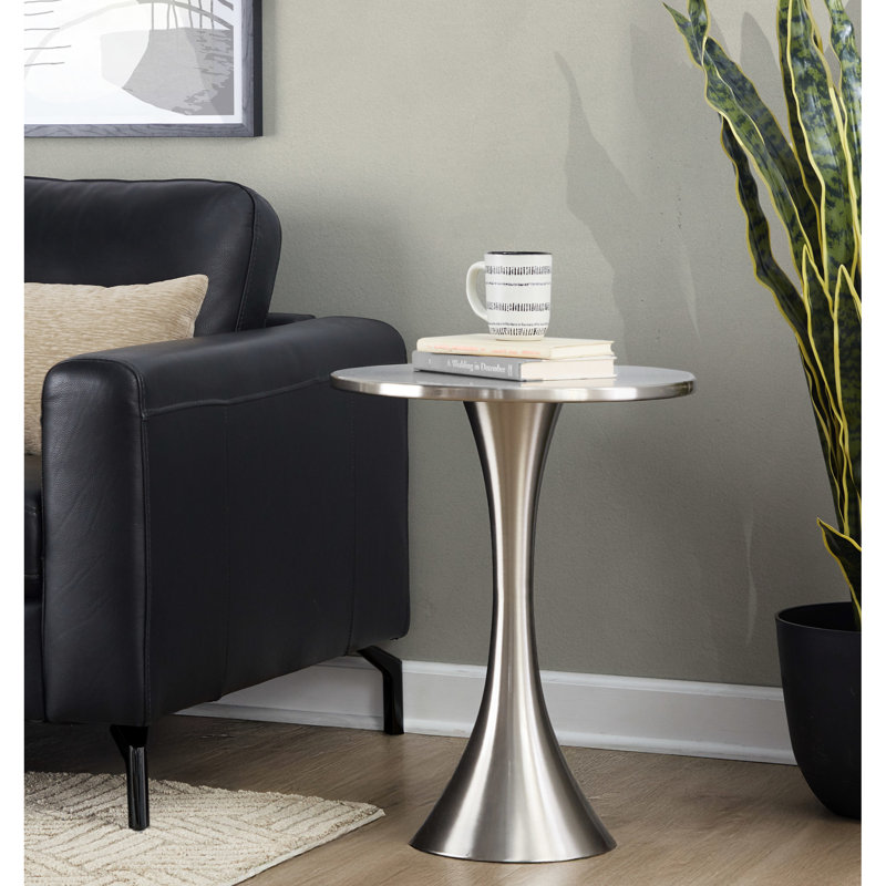 Table d'appoint d'intérieur contemporaine en métal brossé nickel brossé, dimensions de 19 x 19 x 24 pouces, poids de 13,5 lb, capacité de 50, table à assembler avec finition, 19 de large, 24 de haut, limite, nécessaire