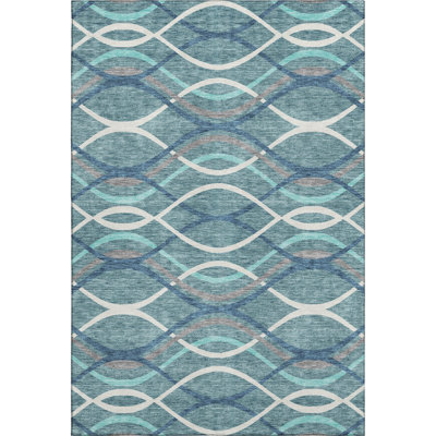 Premium Machine Washable Prisco Teal Rug