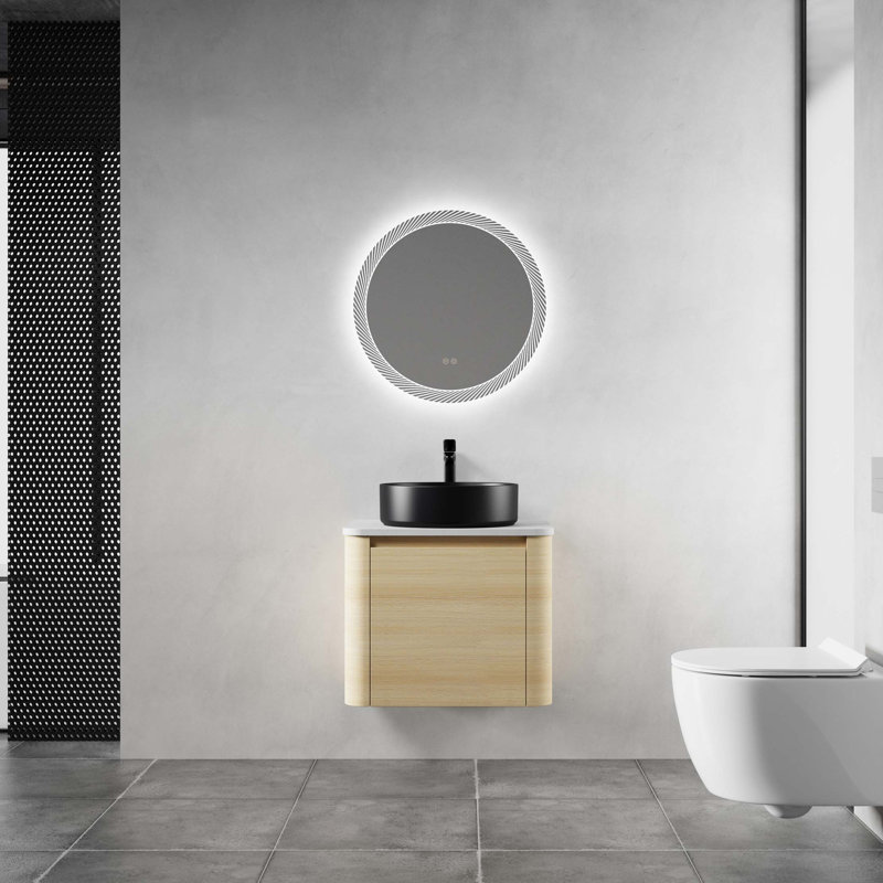 Meuble-lavabo mural 24 po avec lavabo d'art en céramique et porte à fermeture en douceur 24 po, Chêne blanc Américain