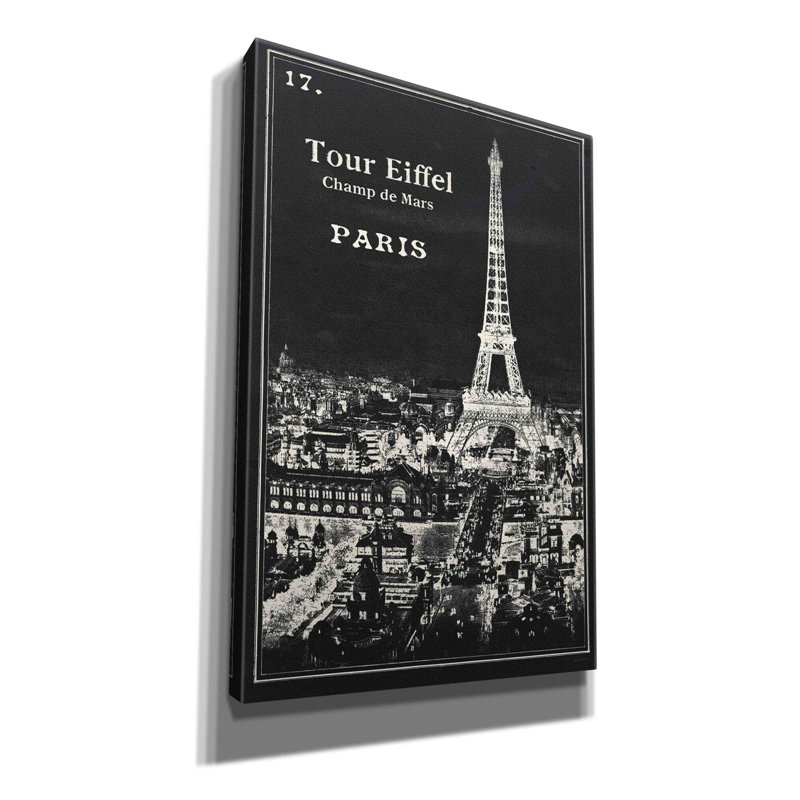 «Black Latitude Map Eiffel Tower» par Latitude Sue, une impression sur toile, L 12 po x H 18 po