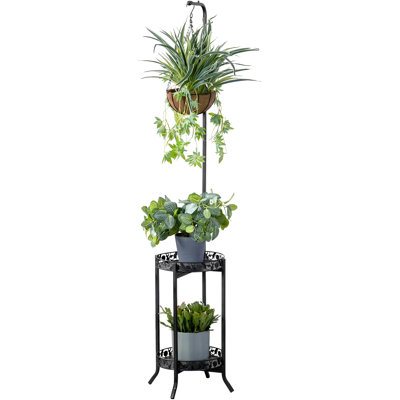 2-Tier Hanging Plant Stand, Space-Saving Iron Planter Shelves Flower Pot Organizer Rack Multiple Flower Pot Display Holder Shelf Indoor Outdoor Heavy by Arlmont & Co.