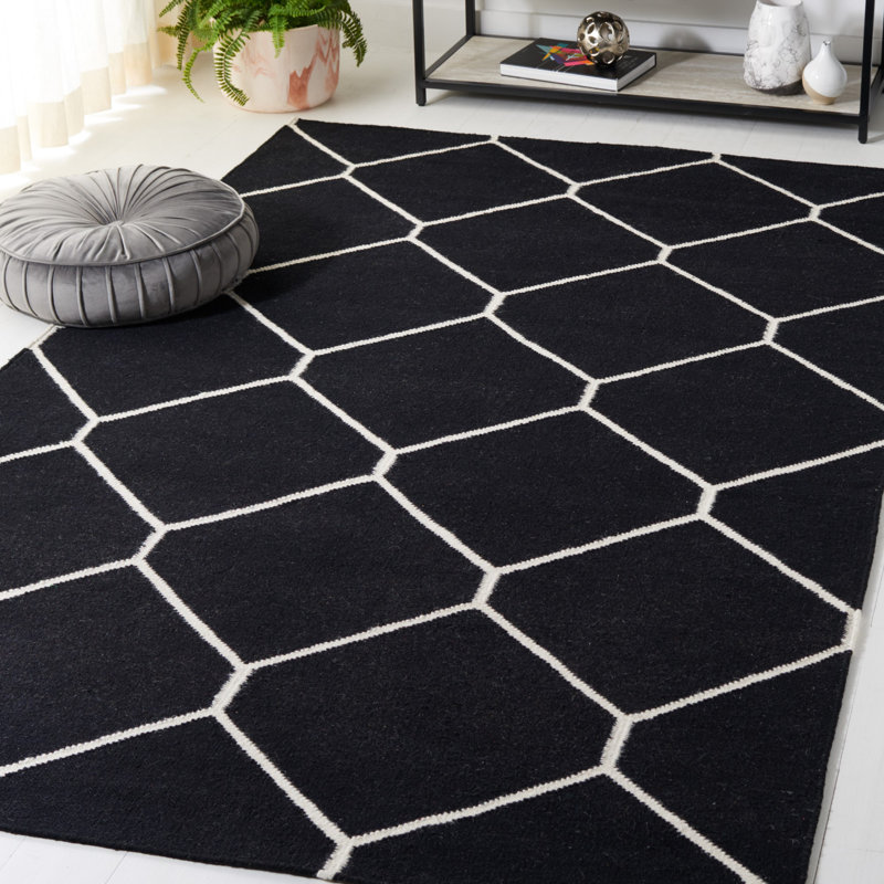 Tapis gris / noir en laine et coton tissé à la main Rodgers, Rectangle 4 pi x 6 pi