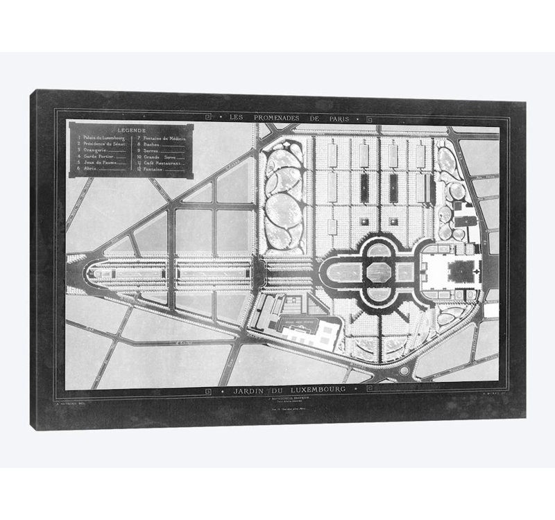 « french jardin blueprints ii », impression sur toile, H 40 po x l 60 po x P 1,5 po, Toile tendue, Pas de tapis