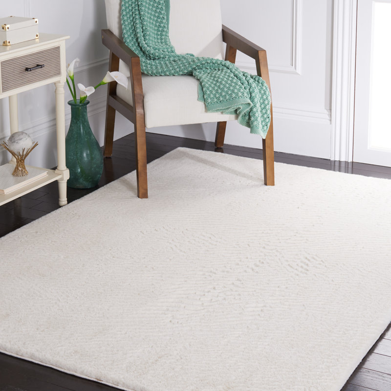Faux Rabbit Fur Area Rug In Off White, Rectangle 183 x 274cm