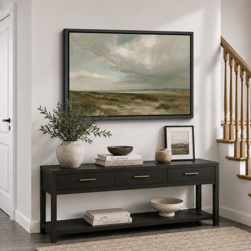 Tableau représentant un paysage de marais côtier brumeux, idéal pour le salon, impression giclée sur toile encadrée - 40 x 60 cm ou 60 x 90 cm