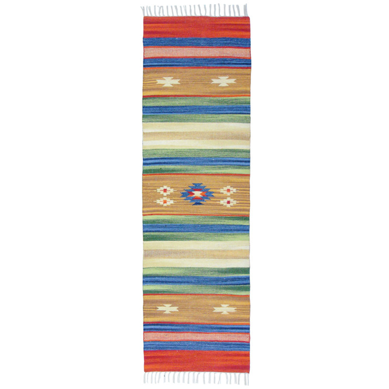 Country Southwestern Cotton Hand Woven Area Rug, Runner 60 x 200cm