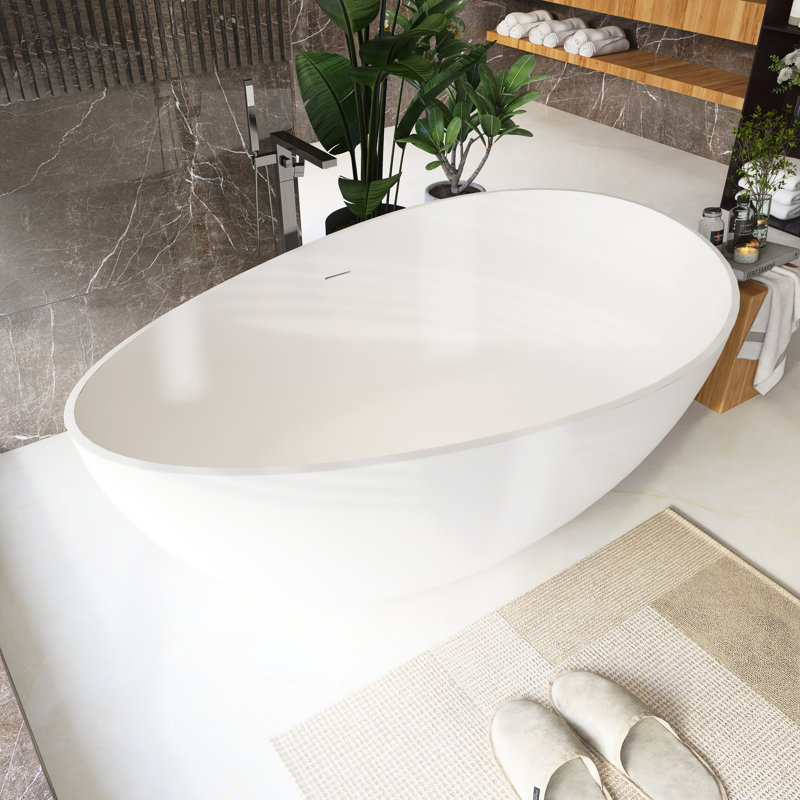 63'' x 37.4'' Freestanding Soaking Solid Surface Bathtub