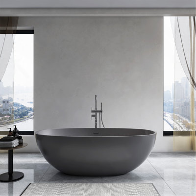65.2 Inch Freestanding Solid Surface Soaking Bathtub For Bathroom