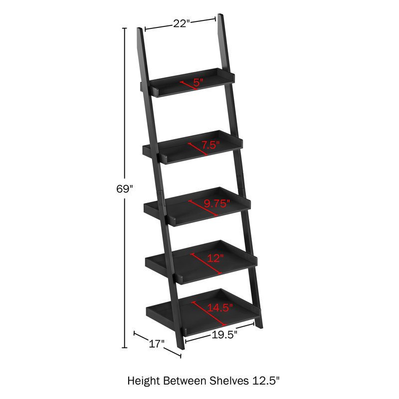 175.2cm H x 56cm W Ladder Bookcase, Black