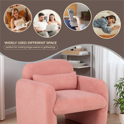 Stylish And Minimalist Teddy Fleece Single Sofa Chair With Arms And Pillow, Armchair, Accent Chair For Living Room