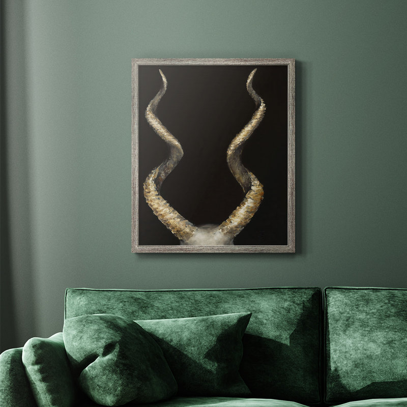 Toile encadrée de qualité supérieure en spirale avec cornes d'antilope, Argent patiné, H 24 po x l 20 po