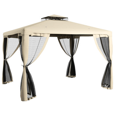 Patio Gazebo 9.6'X11.6', For Backyard 9.6' X 11.6' Canopy, Outdoor Shelter With 2 Roof And Mesh Netting, Resistance, Steel Frame, Garden, Lawn, Backyard, Deck, Taupe, Simple Assembly Procedure