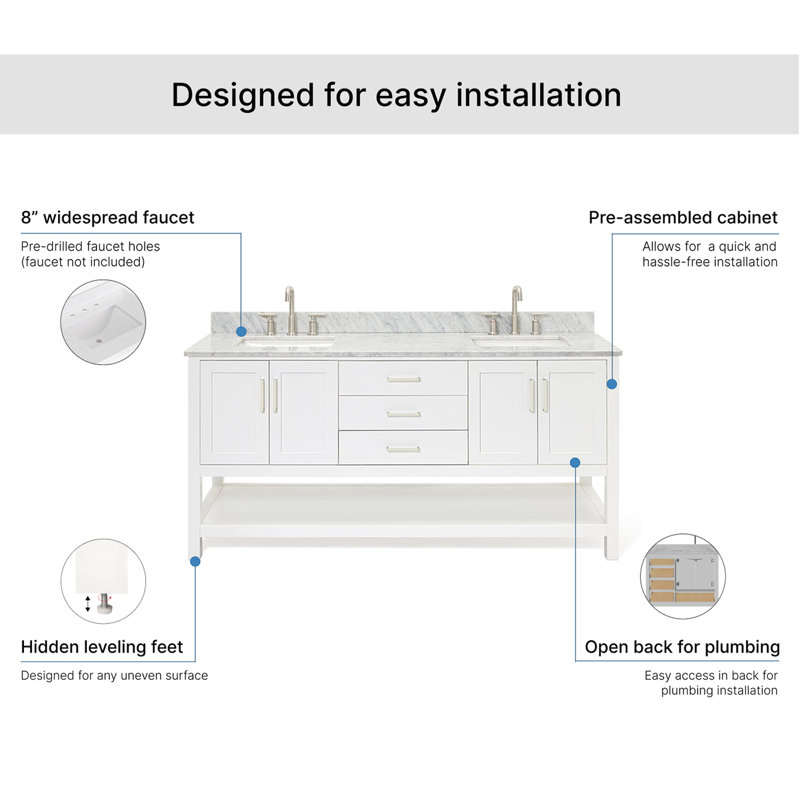 Magnolia Bath Vanity Rectangular Basin S073DCW2R, White, Rectangle ,  73"