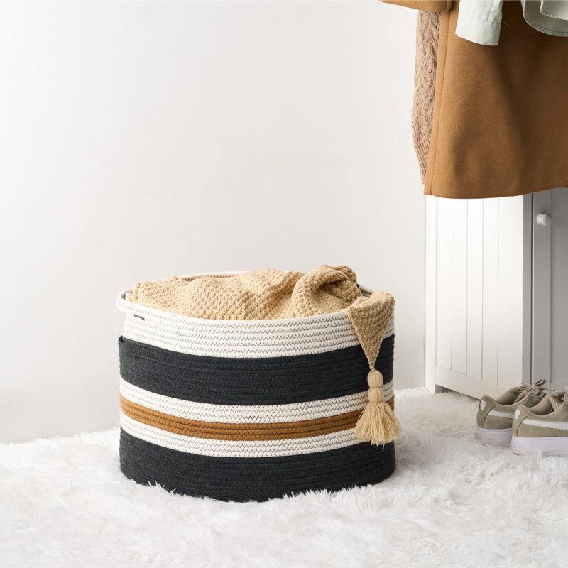 Panier à linge rond en coton - 19,7 po x 19,7 po x 13 po, Brun/blanc/gris