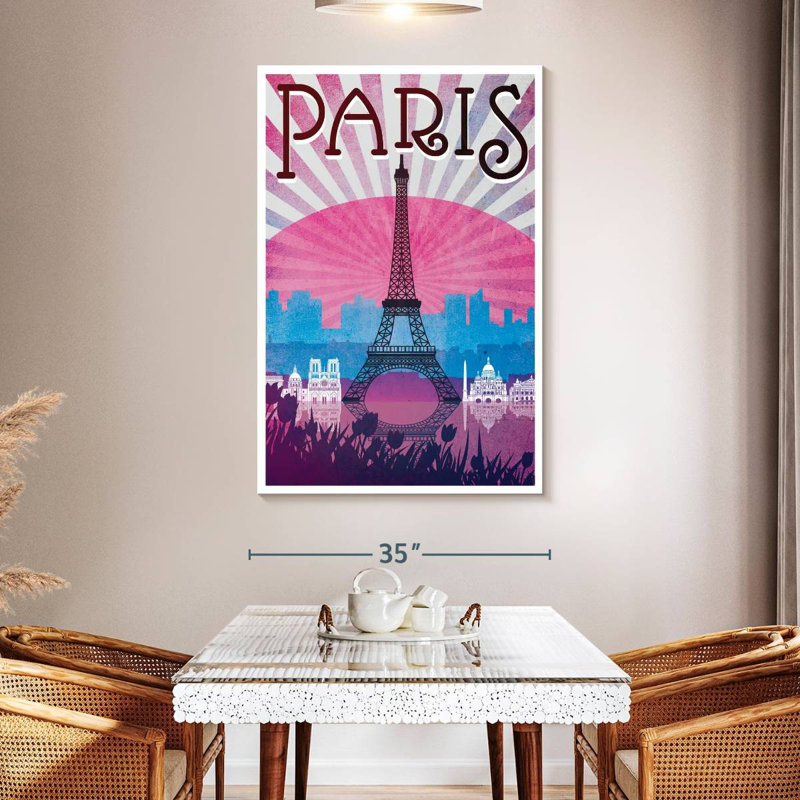 Affiche rétro Paris Paris Eiffel, H 51 po x l 34 po