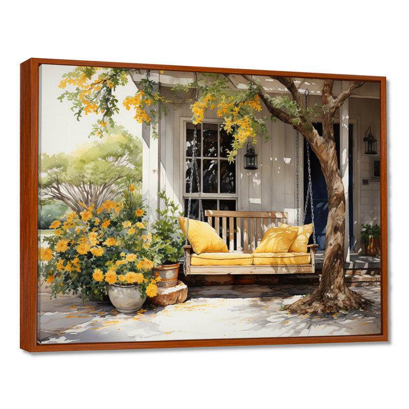 Maryory Farmhouse Yellow Country Comfort III - ferme, art mural, H 34 po x l 44 po, Reproduction avec cadre flottant, Brun